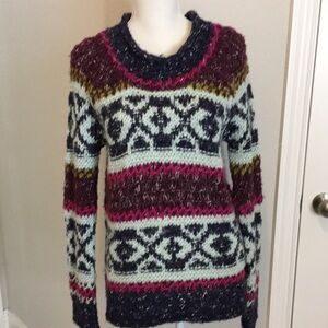 Free People Wool Alpaca Blend Multi color Woven  Crochet Sweater, size unmarked